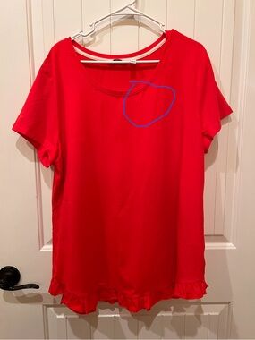 Isaac Mizrahi Live scoop neck ruffle hem knit top "tropical red" short sleeve